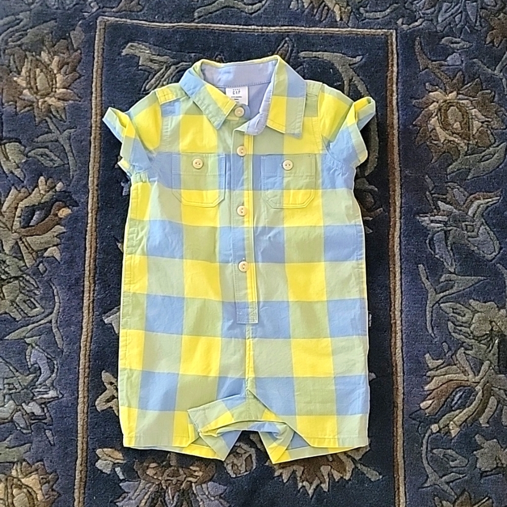 NWT Baby Gap Blue & Yellow Check Print Collared Summer Jumper 3-6 mos